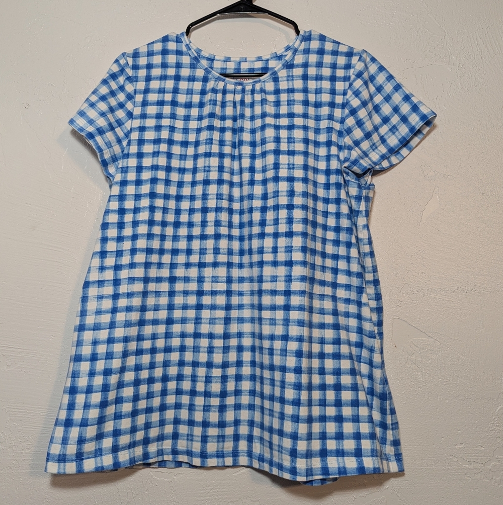 Blue & White Gingham Plaid Checkered Comfy Casual Summer Picnic Top Twee Whimsi